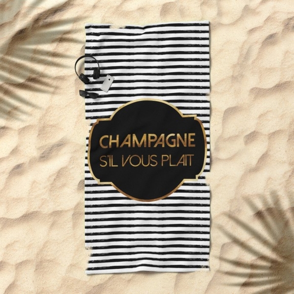 Champagne S'il Vous Plait Stripes and Gold Beach Towel - Picture 5 of 5